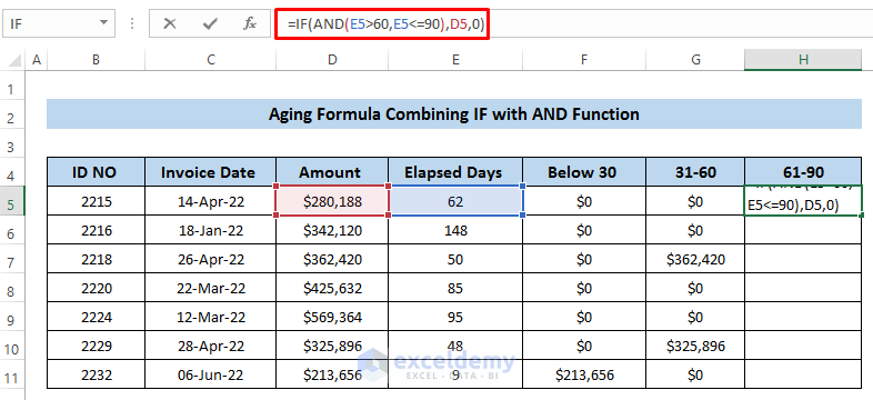 Aging Formula in Excel Using If 