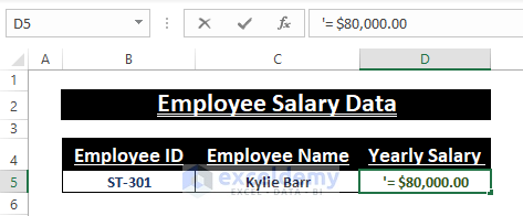 Apostrophe-Put Equal Sign in Excel without Formula
