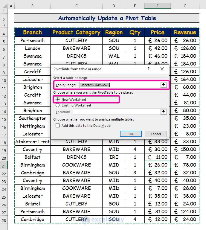 Steps to Automatically Update a Pivot Table When Source Data Changes
