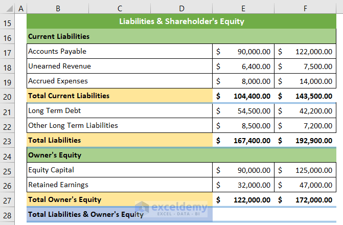 Total Owner's Equity of Balance Sheet of a Company