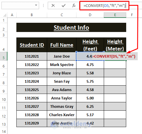 CONVERT Function-Convert Feet to Meters in Excel