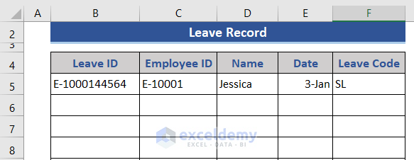  Create a Leave Record in Excel
