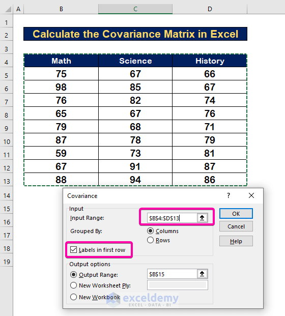 Steps to Calculate the Covariance Matrix in Excel