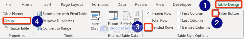 Create Dataset and Table in Excel for Variance