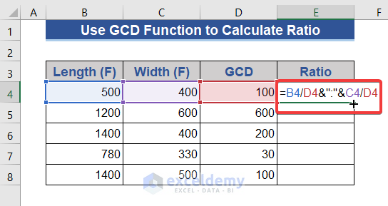 Determine Ratio with Excel GCD Function