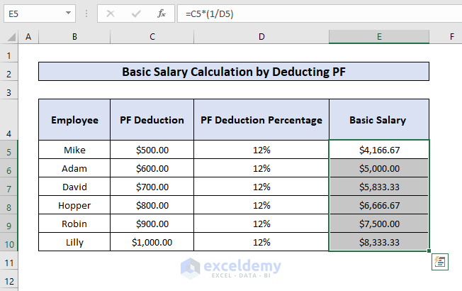 Calculating Basic salary in Excel
