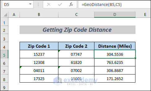 Calculating Distance Based on ZIP Codes