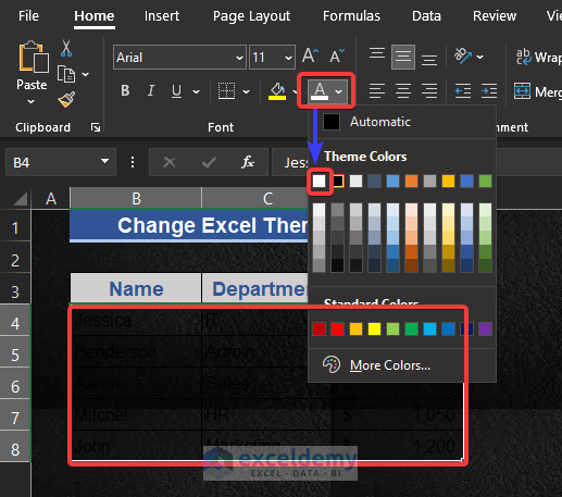 Change the Font Color in Excel