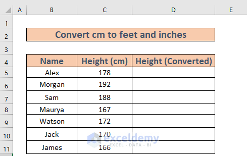 Convert CM to Feet and Inches in Excel