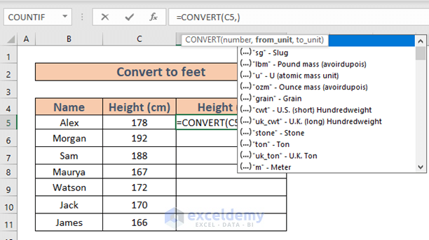 How To Convert Cm To Feet And Inches In Excel 3 Methods