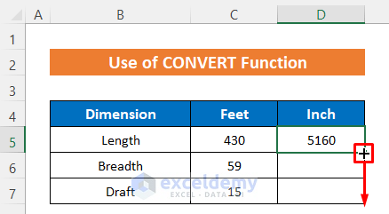 Using Excel CONVERT Function to Change Feet to Inches