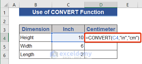 Excel CONVERT Function for conversion of Inches to Cm