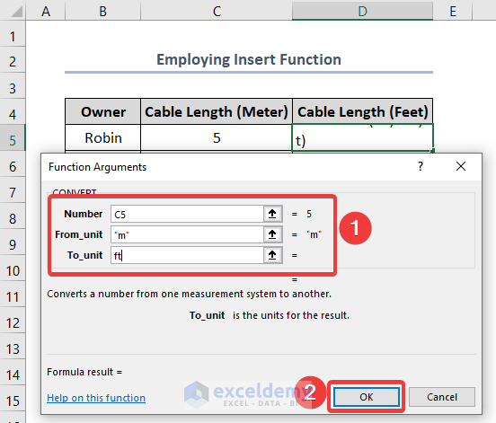 Convert Meters to Feet in Excel