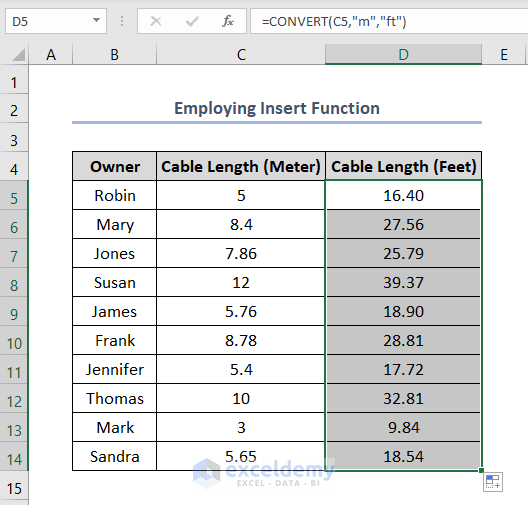 Convert Meters to Feet in Excel