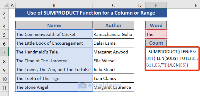 Excel Formula to Count Specific Words in a Column or Range