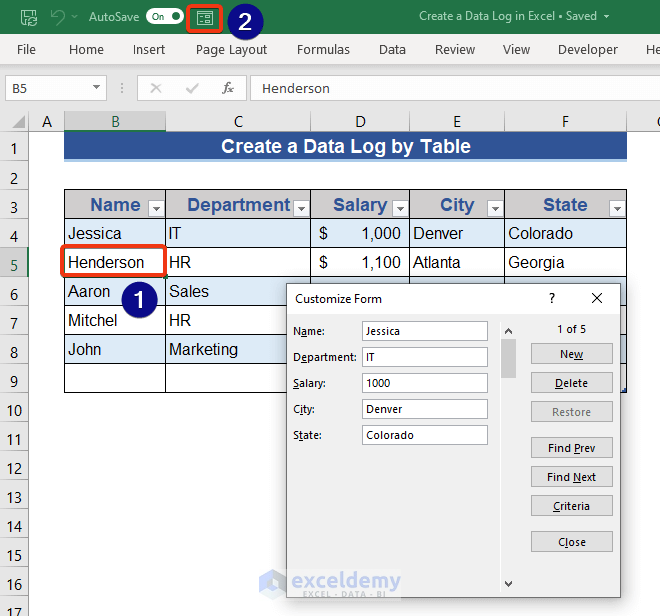 Create Data Log from Customized Excel Form
