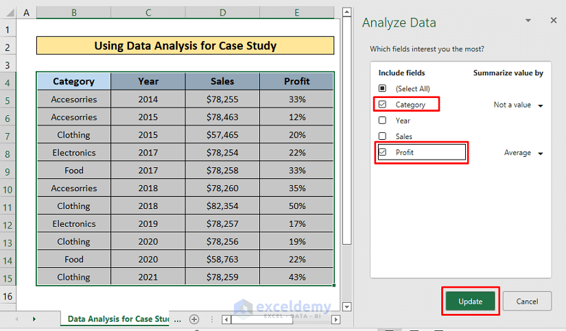 data analysis case study excel