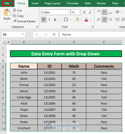 excel data entry form with drop down list