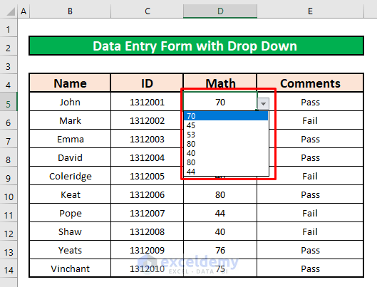 excel data entry form with drop down list