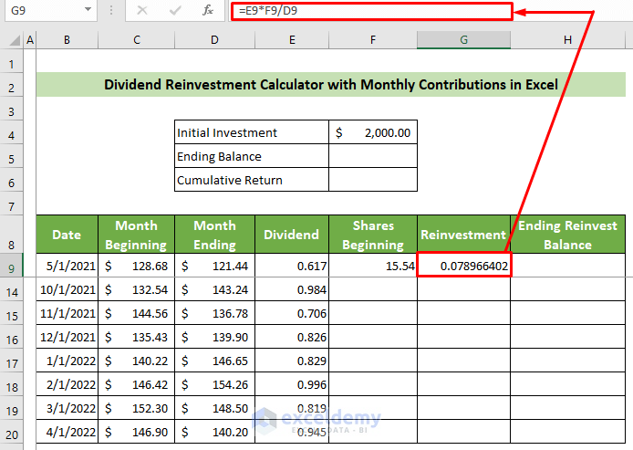 Calculate Reinvestment for the First Month