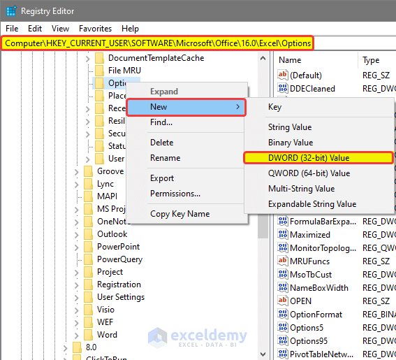 Tweak Subkeys to the Registry to Document Not Saved Excel Network Drive 