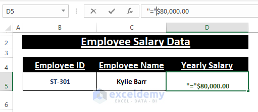 Double Quotes -Put Equal Sign in Excel without Formula