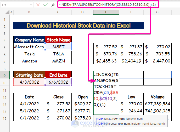 Steps to Download Historical Stock Data into Excel