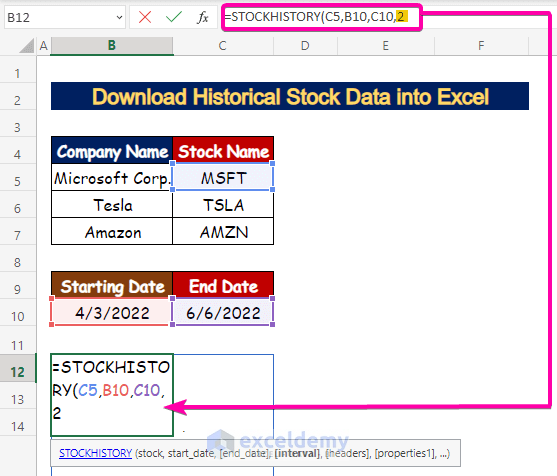 Steps to Download Historical Stock Data into Excel