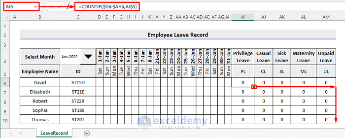 employee leave record format
