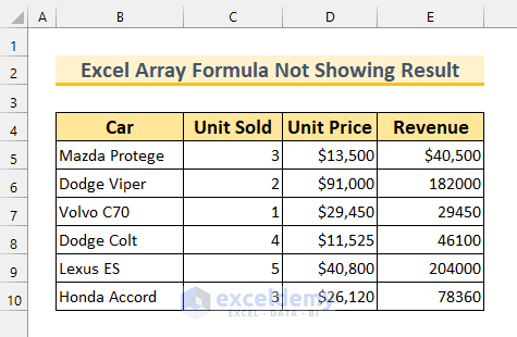 Excel Array Formula not Showing Result 1