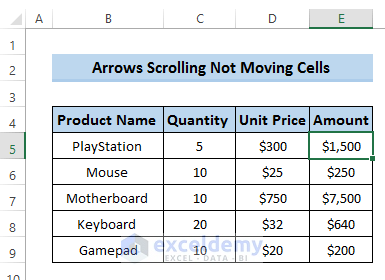 Excel Arrows Scrolling not Moving Cells 