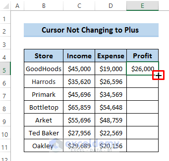Excel Cursor Not Changing to Plus 