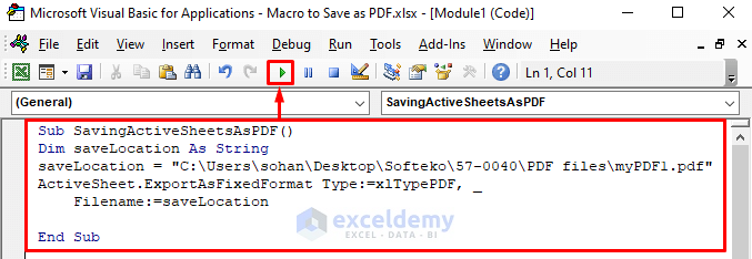 Macro to Save Active Worksheet as PDF
