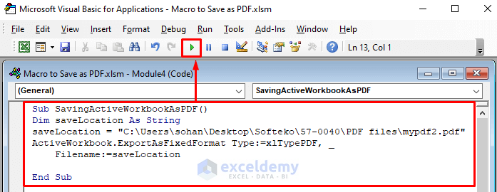 Macro to Save Active Workbook as PDF