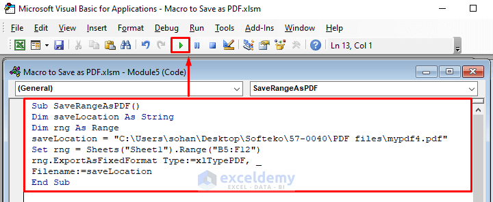 Saving a Range as PDF with Macro