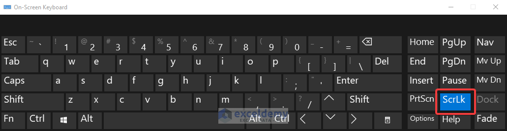 Using On-Screen Keyboard to enable scrolling in Excel
