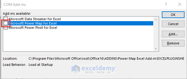 Excel Power Map Add in Not Showing