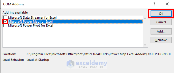 Excel Power Map Add in Not Showing