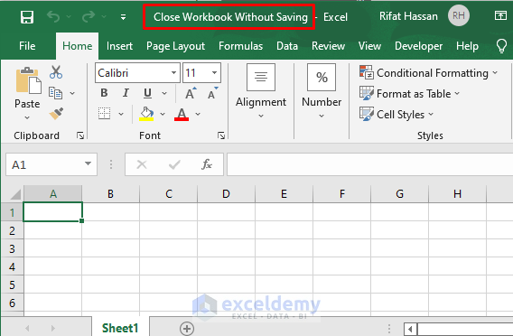 Workbook to Close Workbook Without Saving Using Excel VBA