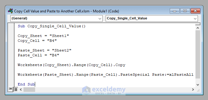 VBA Code to Copy a Cell Value and Paste to Another Cell