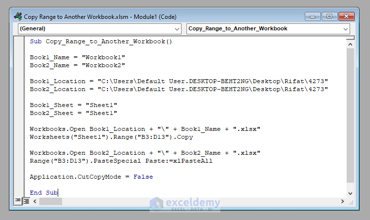 VBA Code to Copy Range to Another Workbook in Excel VBA