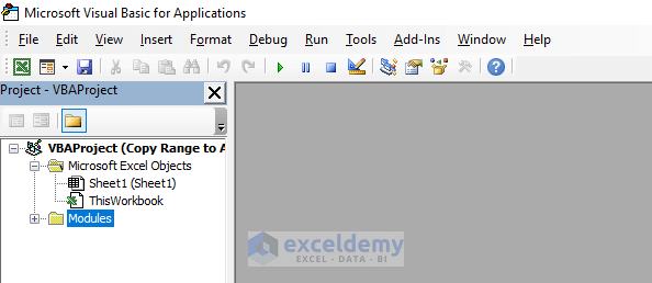 Opening the VBA Window to Copy a Range to Another Workbook Using Excel VBA
