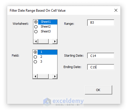 UserForm to Filter Date Range Based On Cell Value in Excel VBA