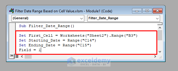 VBA Code to Filter Date Range Based On Cell Value in Excel