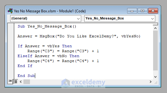 VBA Code to Develop a Yes No Message Box in Excel