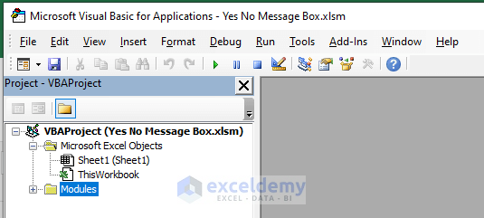 Opening the VBA Window to Develop and Use a Yes No Message Box in Excel