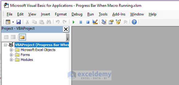 Opening VBA Window to Create a Progress Bar While a Macro is Running in Excel VBA