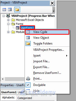 Opening UserForm Code to Create a Progress Bar While a Macro is Running in Excel VBA