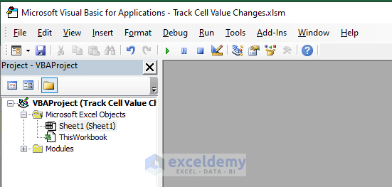 Opening the VBA Window to Track If a Cell Value Changes in Excel VBA