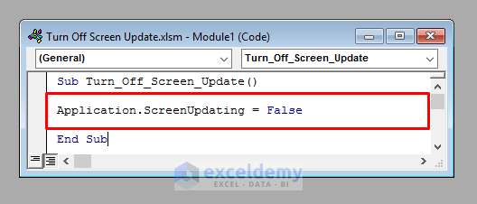 VBA Code to Turn off Screen Update in Excel
